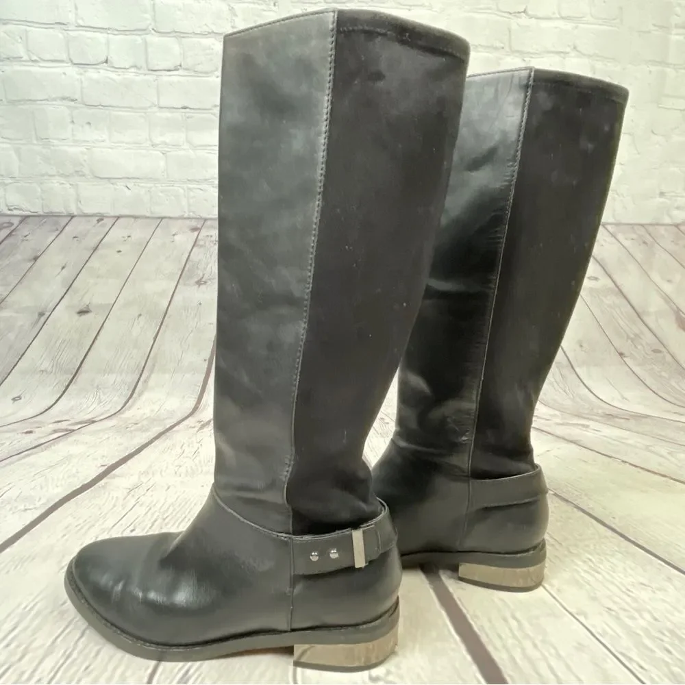 COLE HAAN Adler black leather & suede tall pull on riding boots, size 6 - Picture 2 of 13